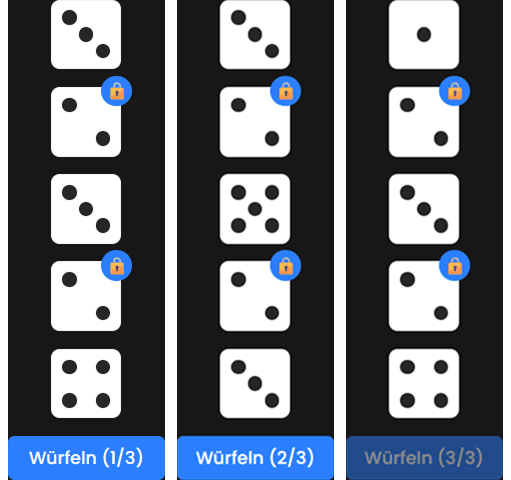 Yatzy drei mal würfeln