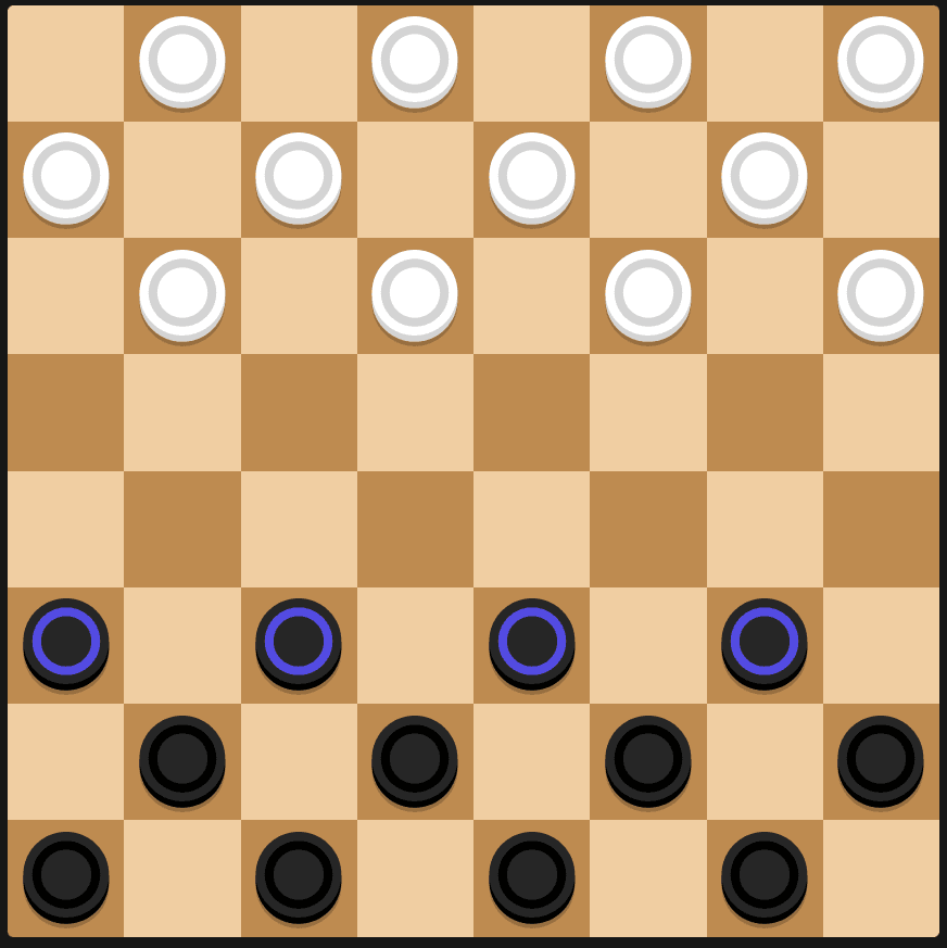 Checkers board in its starting position