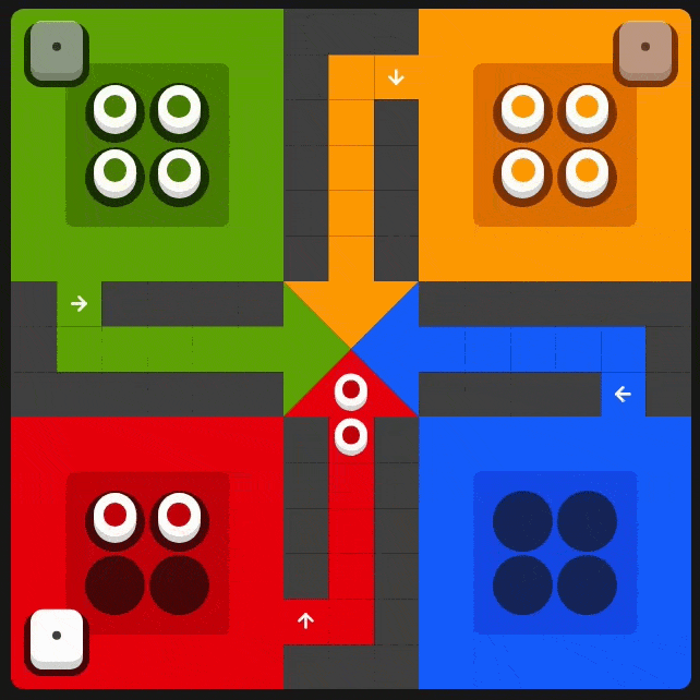 Ludo pieces moving into their own home column and reaching the home triangle